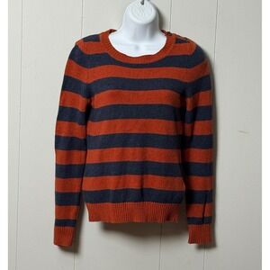 HM LOGG Womens Striped Sweater Burnt Orange Grey Angora Blend Button Detail Sz S